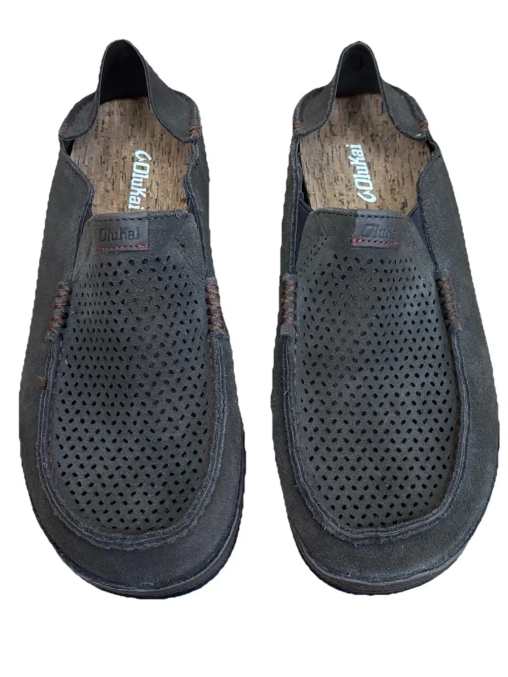 OluKai Moloa Kohana Collapsible Heel Shoes Men’s Size 9 Perforated Leather Brown